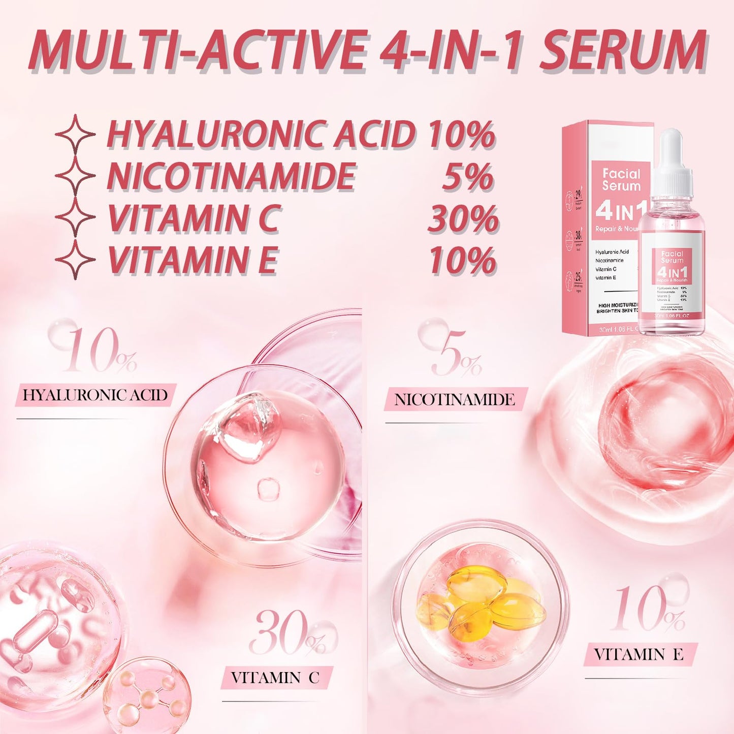 Hyaluronic Acid, Nicotinamide with Vitamin C & E Anti Aging Face Serum