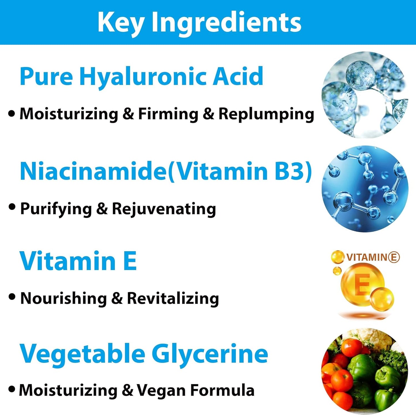 Hyaluronic Acid, Niacinamide, Vitamin E Essence Facial Sheet Masks