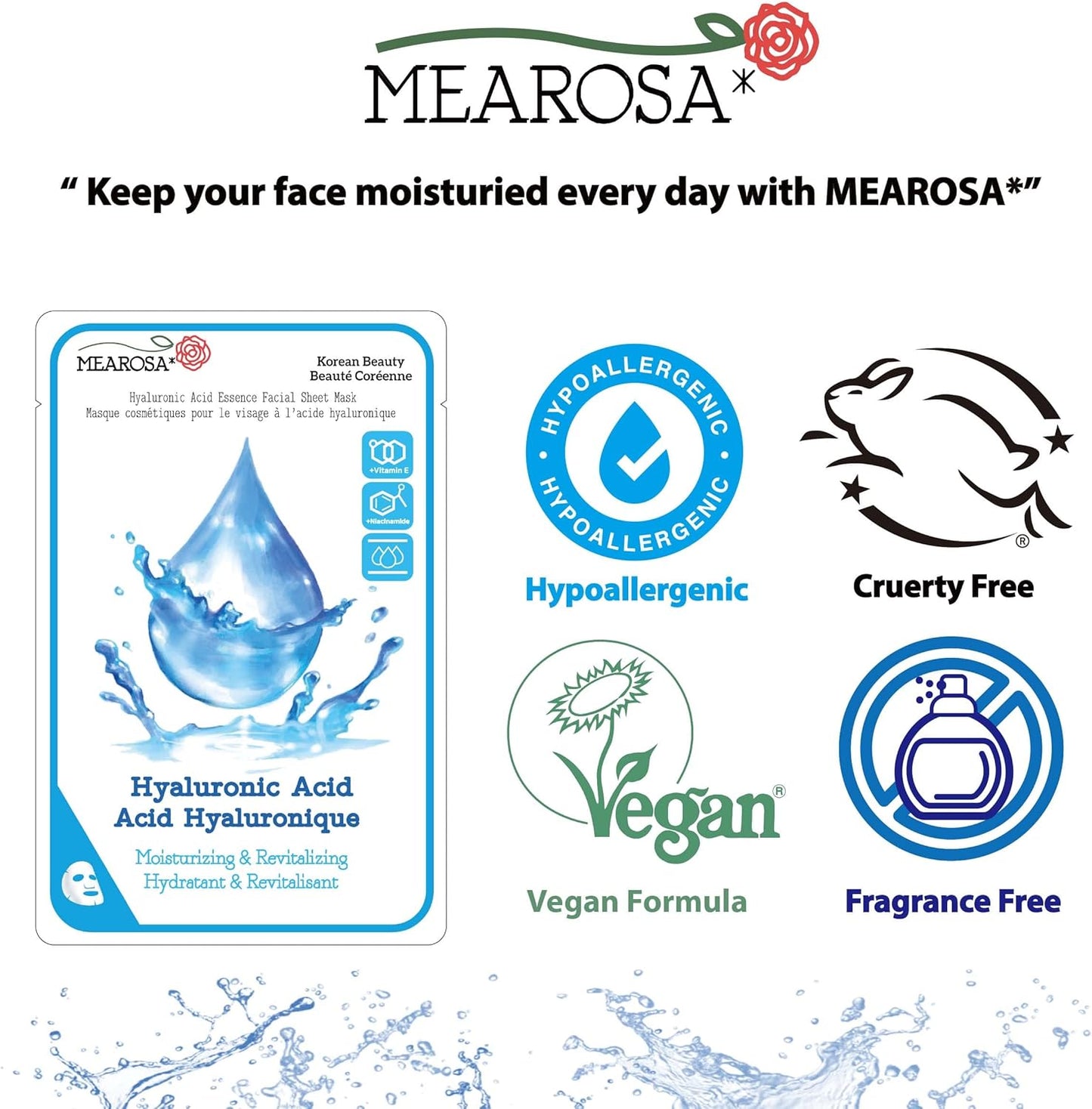 Hyaluronic Acid, Niacinamide, Vitamin E Essence Facial Sheet Masks
