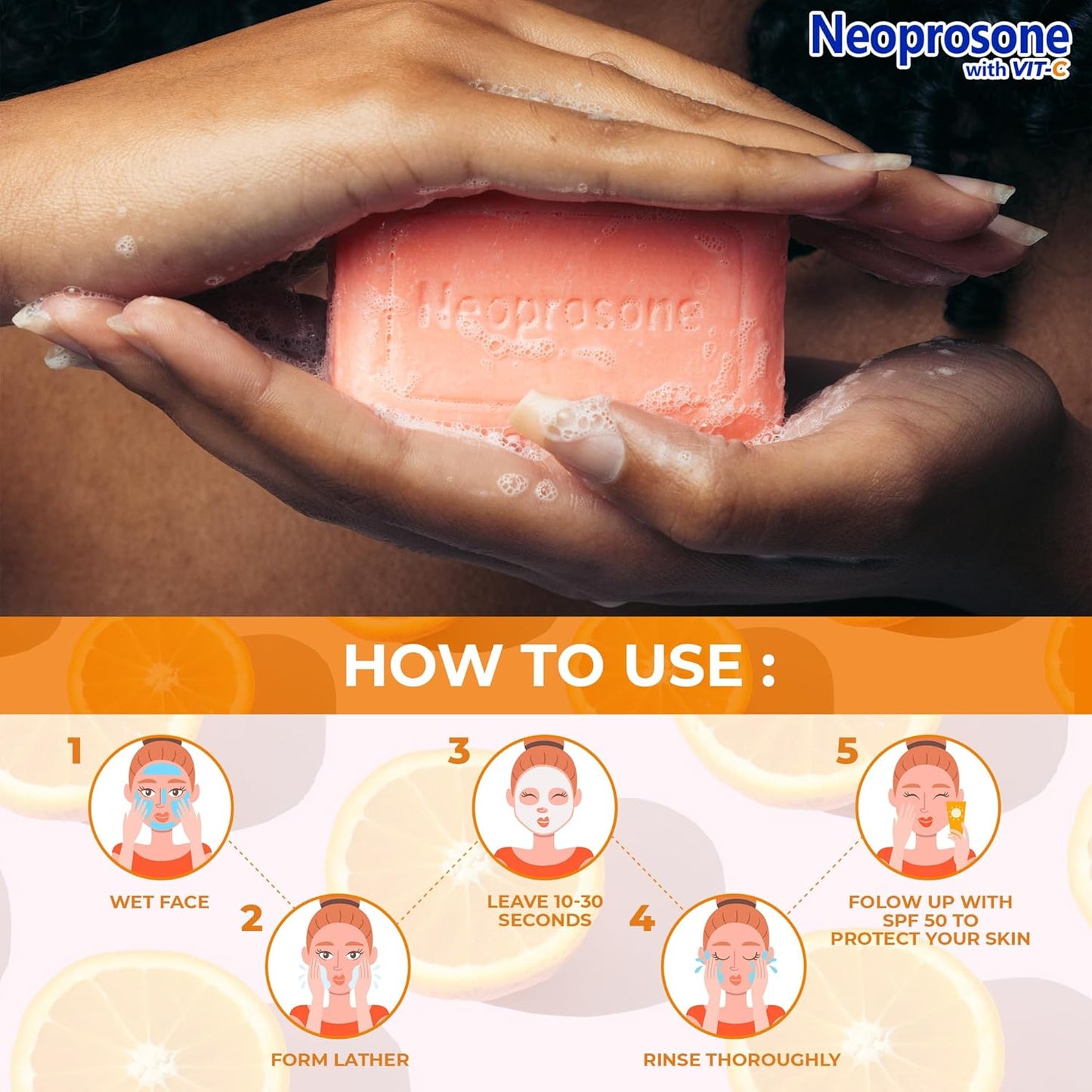 Neoprosone, Skin Brightening Soap | 2.82 oz / 80 g | Cleansing Bar, Helps to Remove Spots on: Knees, Elbows, Face, Private Areas | For Women and Men, with Vitamin C and Castor Oil