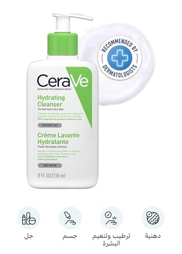 CeraVe Hydrating Cleanser for Normal to Dry Skin with Hyaluronic Acid and 3 Essential Ceramides
