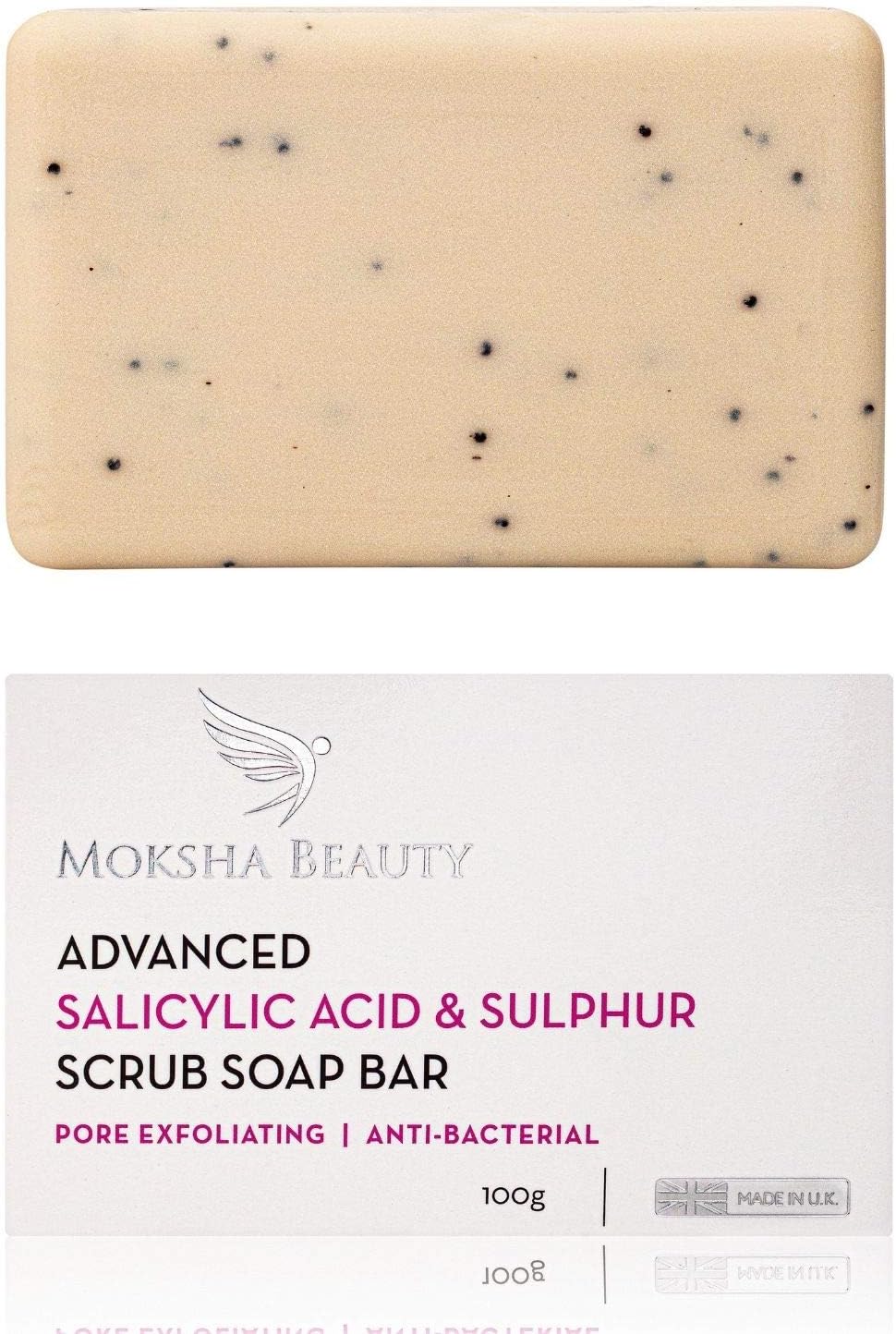 Salicylic Acid and Sulphur Soap Scrub Bar - [Made In U.K] Salicylic Acid Treatment for Acne Spots Blackheads Blemishes Milia Pimples Problem Skin, Face Cleanser for Men, Women, Teens - 100g
