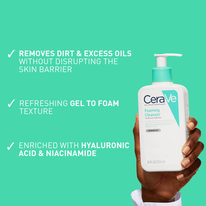 CeraVe Foaming Cleanser for Normal to Oily Skin with Niacinamide and 3 Essential Ceramides