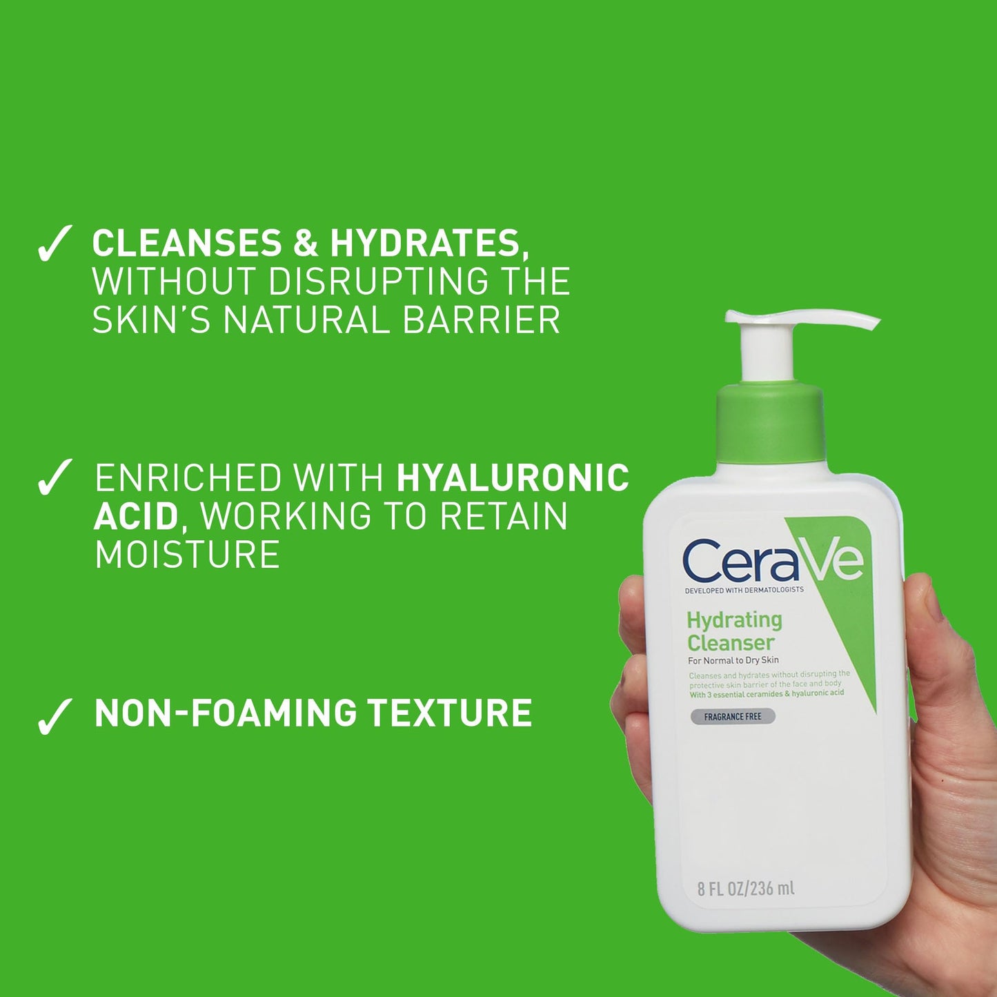 CeraVe Hydrating Cleanser for Normal to Dry Skin with Hyaluronic Acid and 3 Essential Ceramides