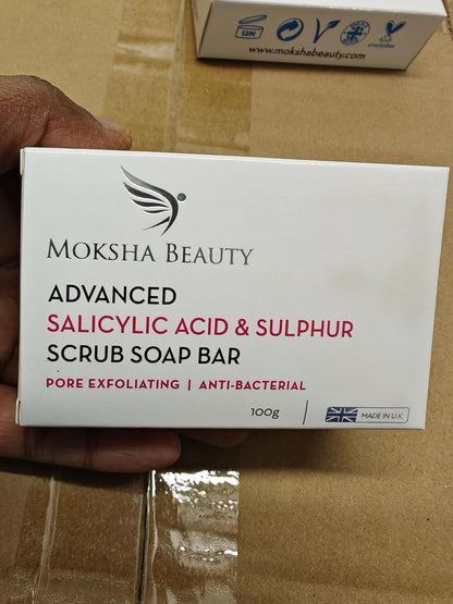 Salicylic Acid and Sulphur Soap Scrub Bar - [Made In U.K] Salicylic Acid Treatment for Acne Spots Blackheads Blemishes Milia Pimples Problem Skin, Face Cleanser for Men, Women, Teens - 100g